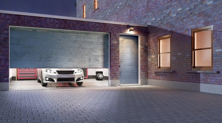 garage door opening with a car inside